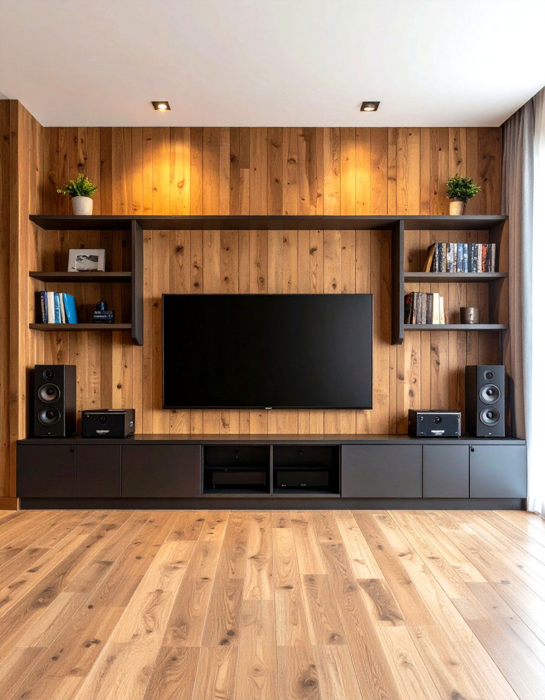 Shiplap Media Center Wall - 20 Shiplap Living Room Ideas