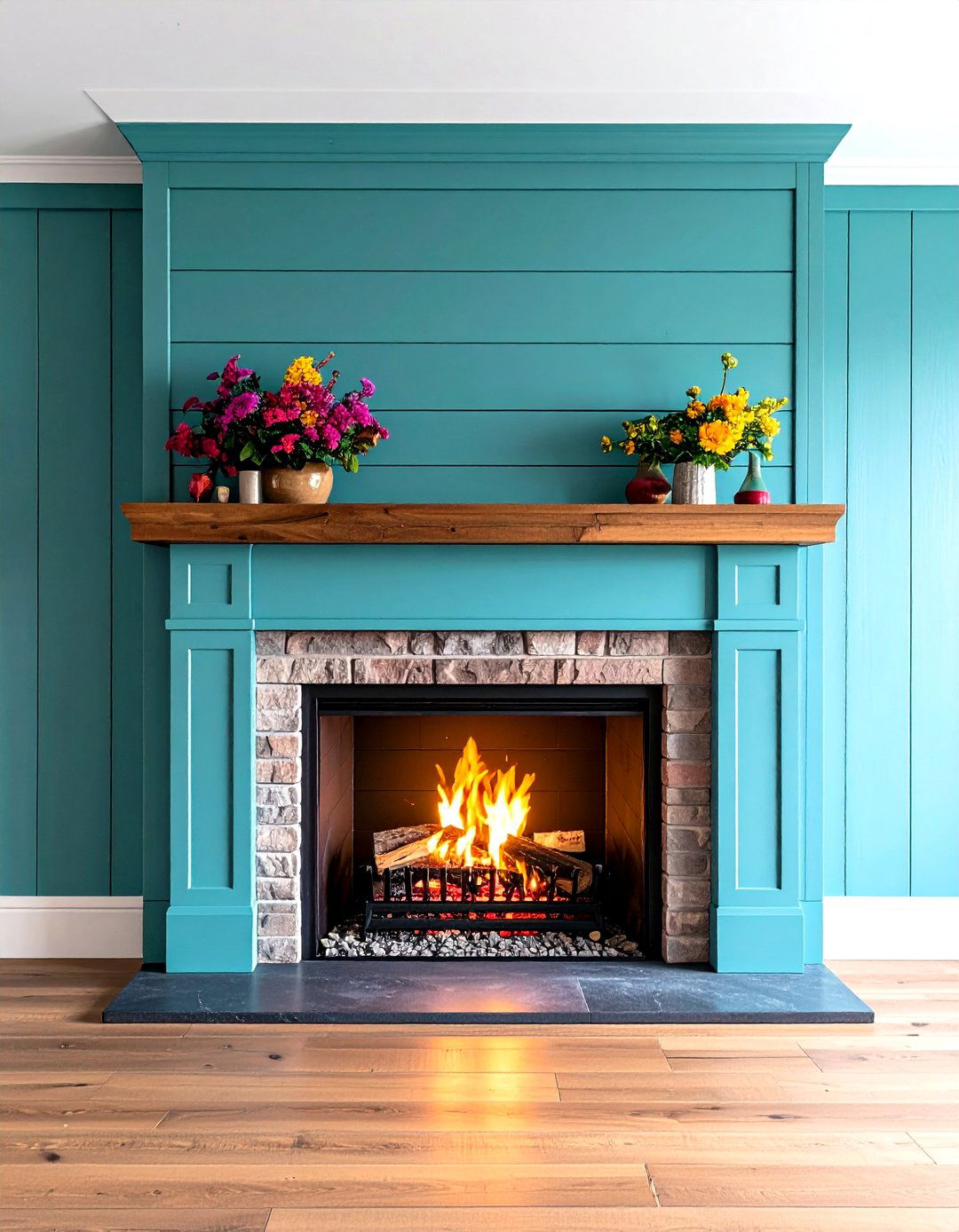 Shiplap Surround with Color Accent - 20 Shiplap Fireplace Ideas