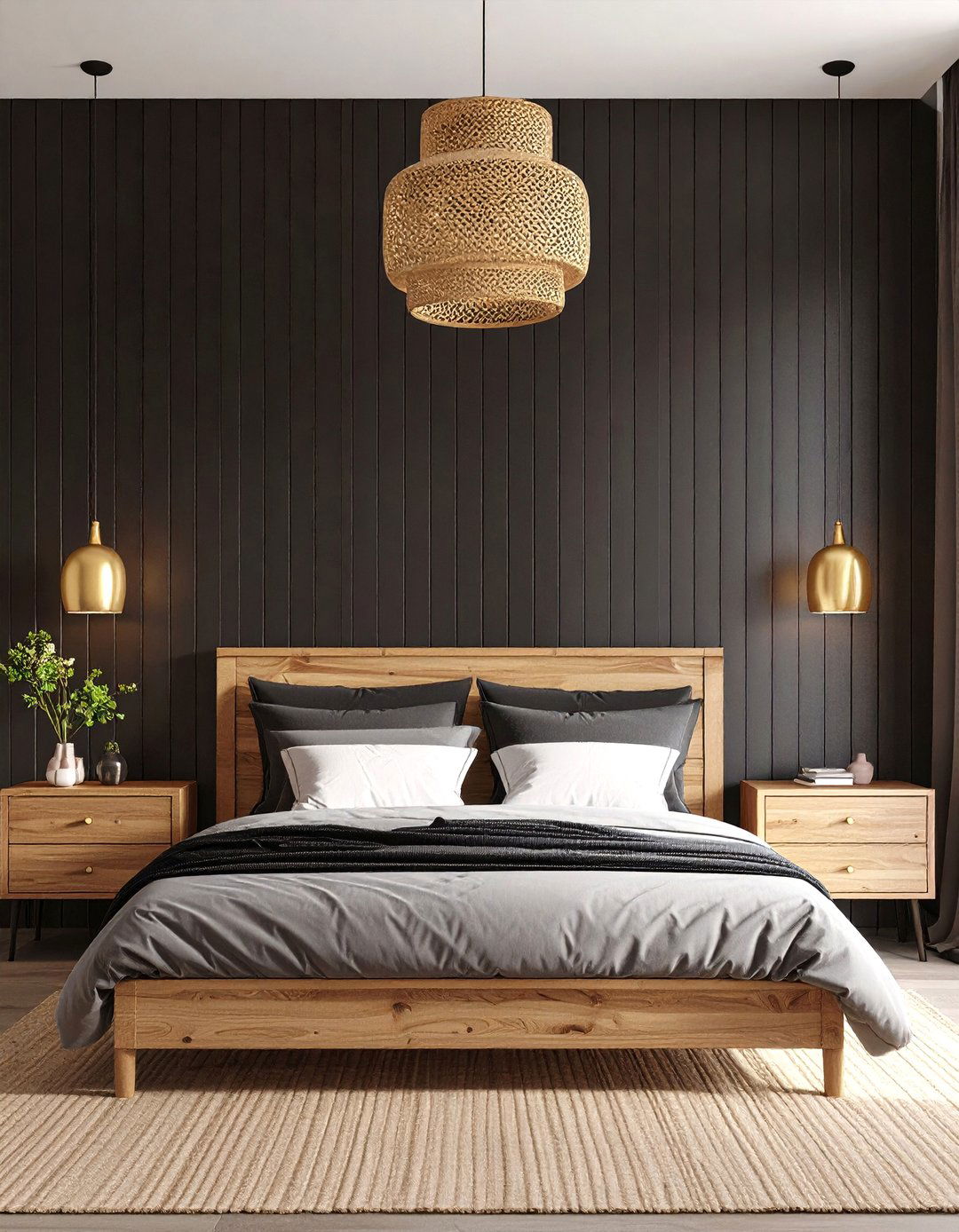 Shiplap Texture Warm Up - 20 Black Accent Wall Bedroom Ideas