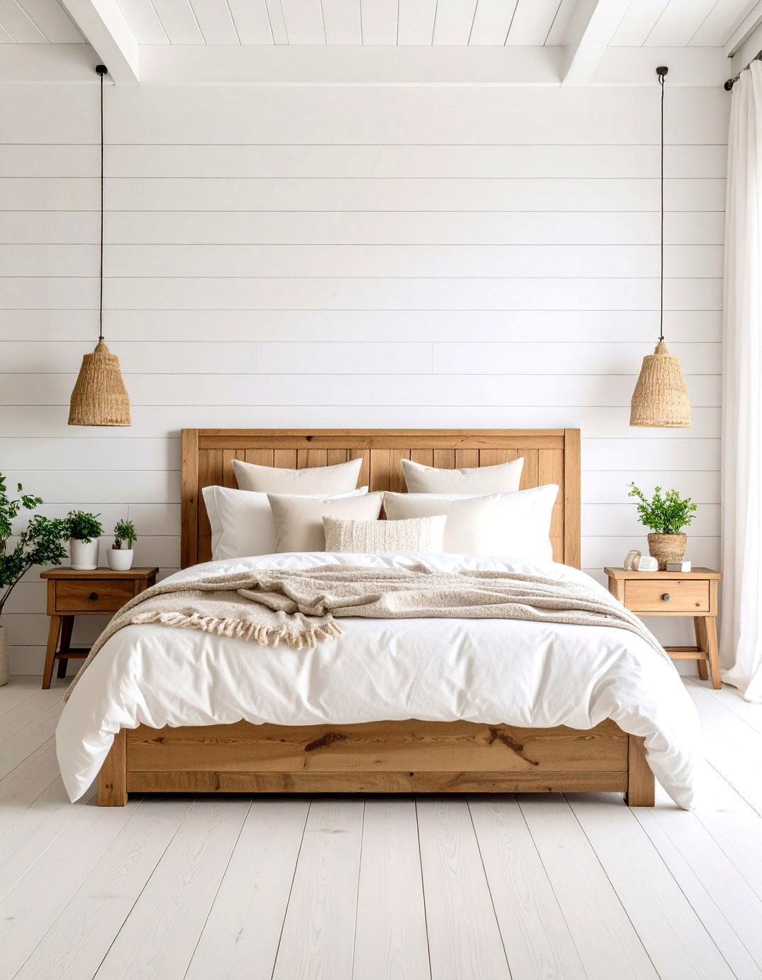 Shiplap White and Cream Bedroom Accent Walls - 20 White and Cream Bedroom Ideas