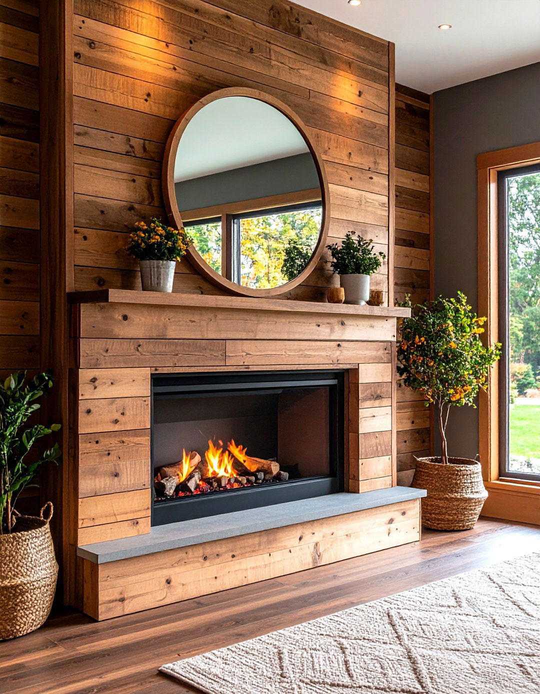 Shiplap with Mirror Mantel Backing - 20 Shiplap Fireplace Ideas