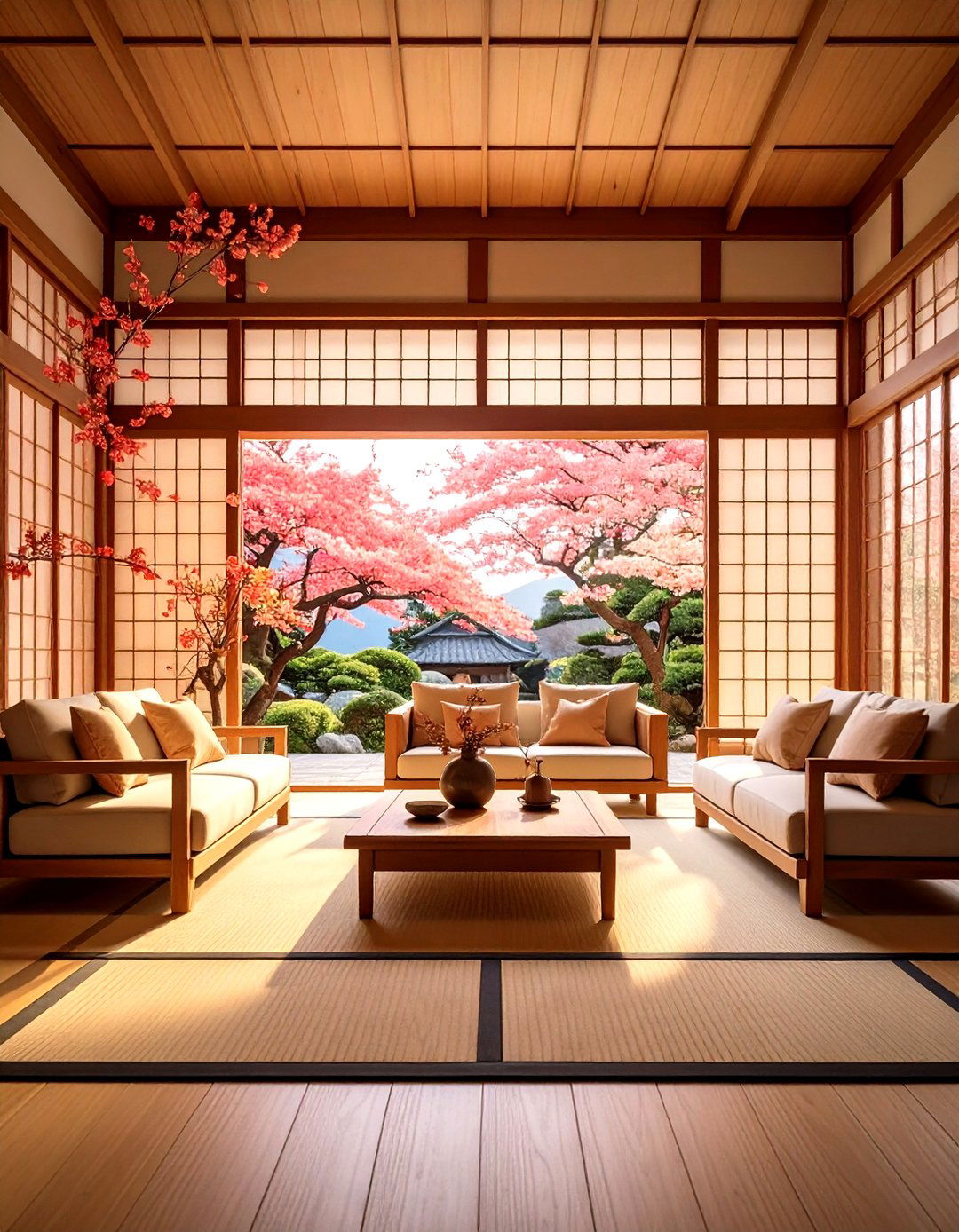 Shoji Screen Zen Living Room with Traditional Room Dividers - 20 Zen Living Room Ideas