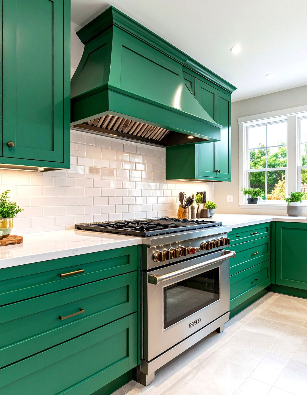 Show Stopping Emerald Range Hood - 20 Emerald Green Kitchen Ideas