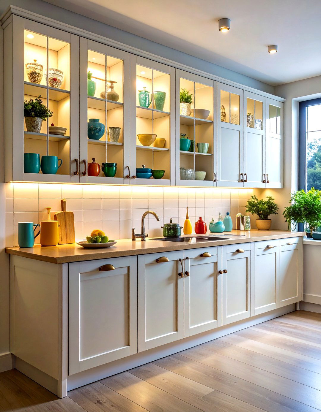 Show off Storage Glass front Off white Cabinets - 25 Off-white Kitchen Cabinets