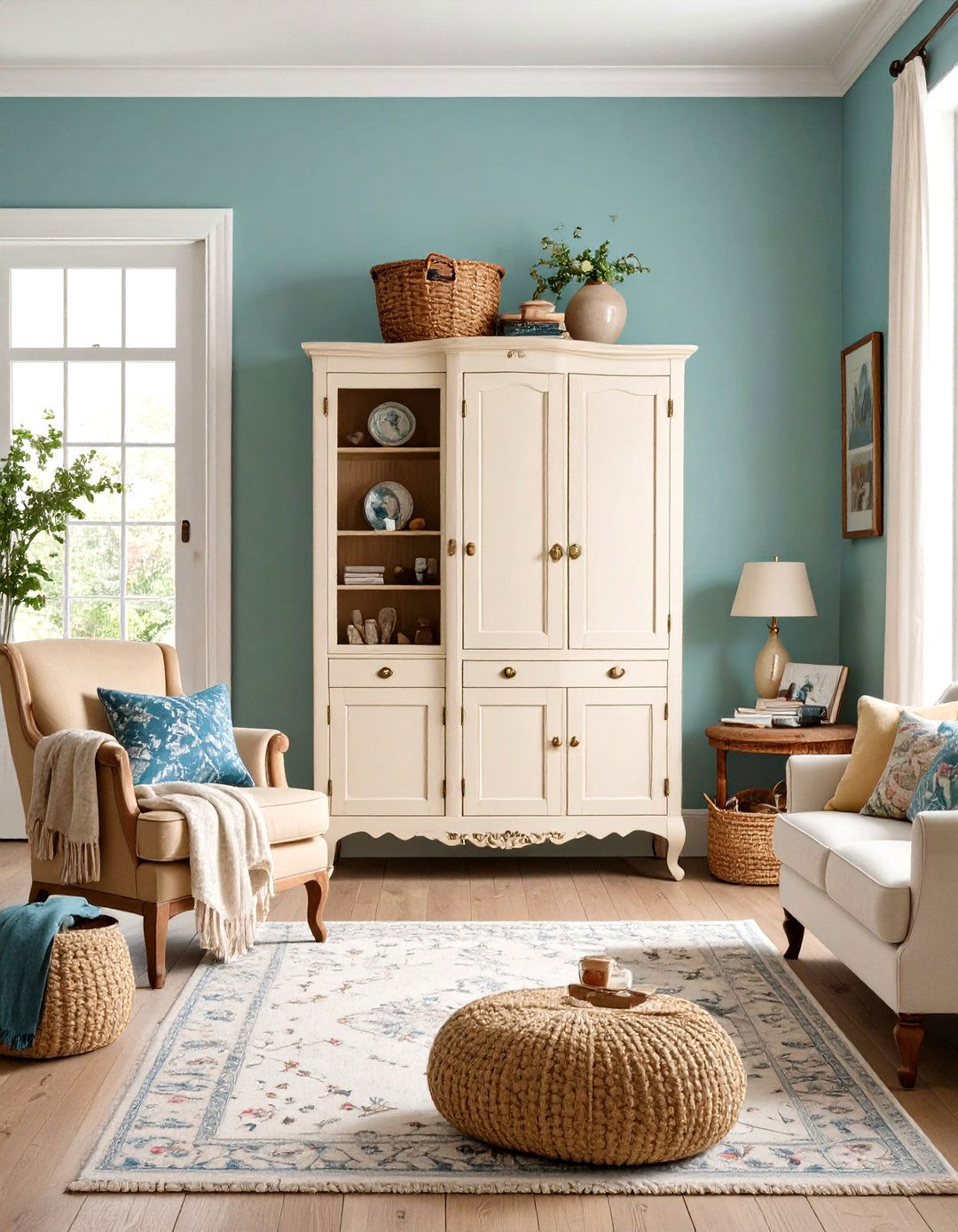 Showcase Character with a Painted Armoire - 20 French Country Living Room Ideas