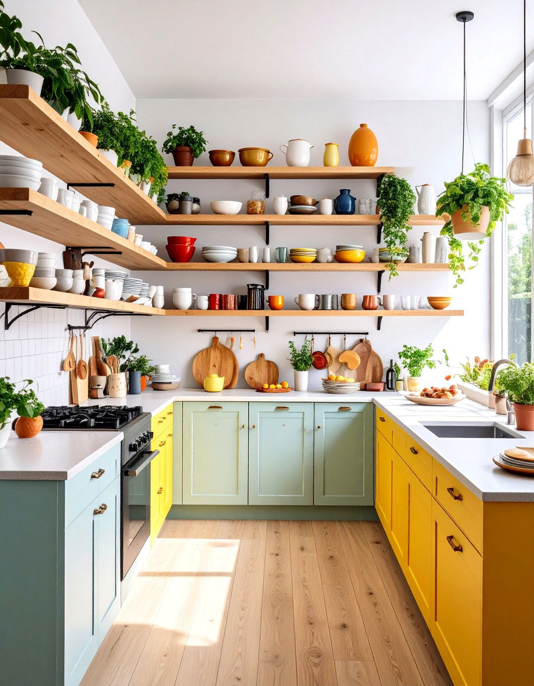Showcase Decorative Items with Open Shelving - 20 U Shaped Kitchen Ideas