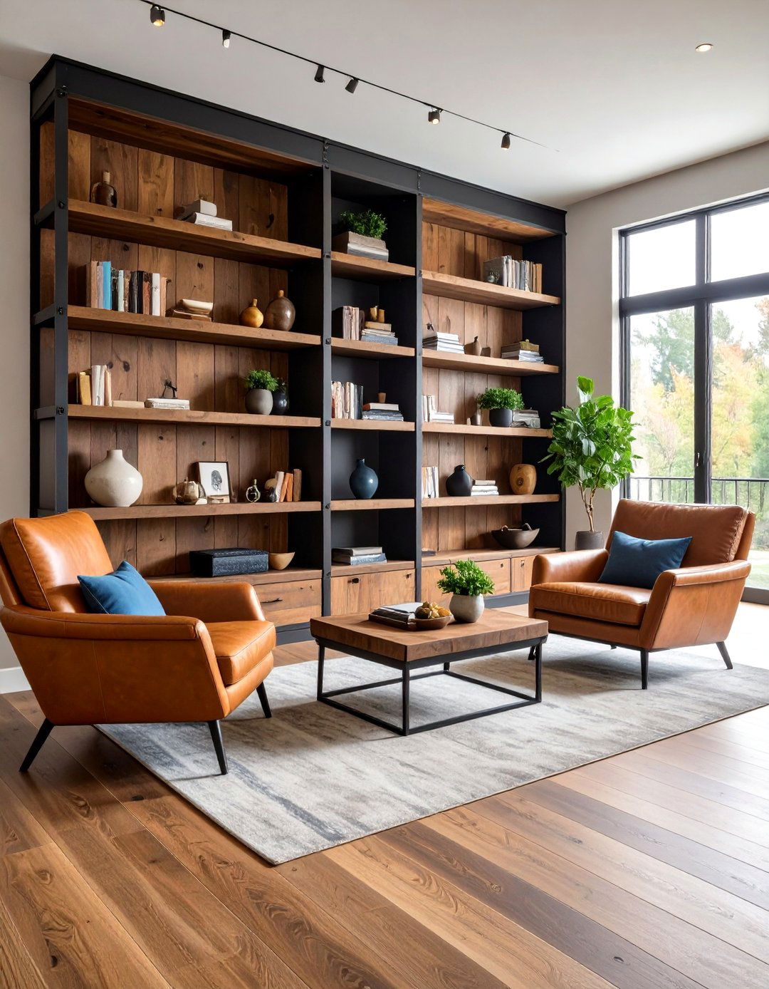Showcase Sustainability with Reclaimed Wood and Black Paint - 20 Black and Brown Living Room Ideas