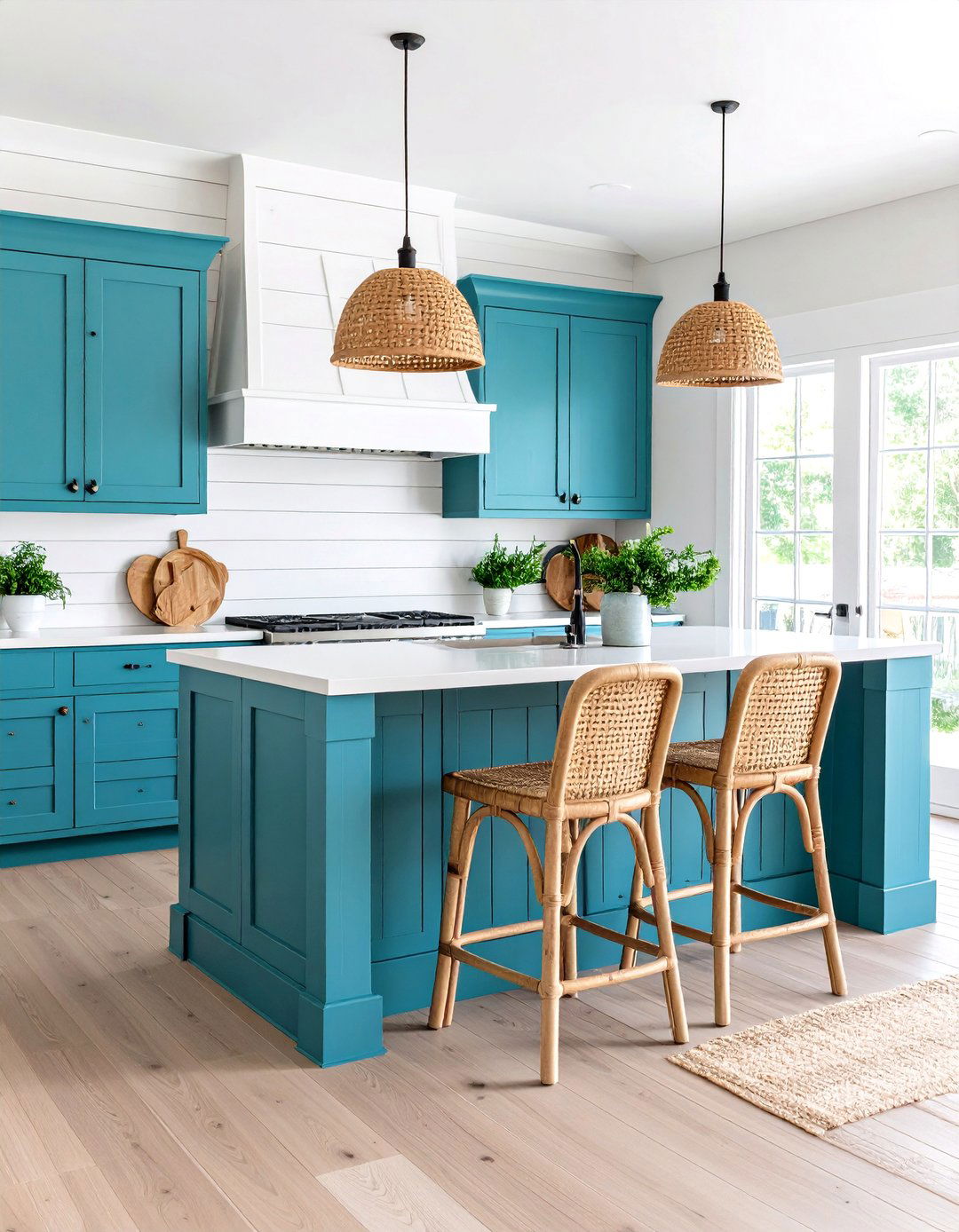 Showcase Teal Tinted Wood Grain - 20 Teal and White Kitchen Ideas