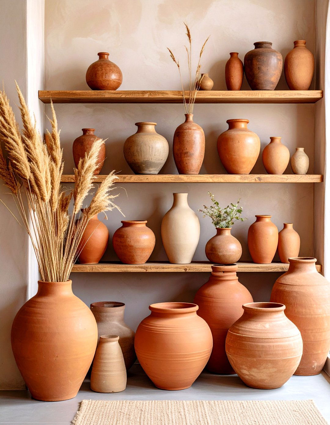 Showcase Terracotta and Clay Pottery - 20 Bohemian Moroccan Living Room Ideas