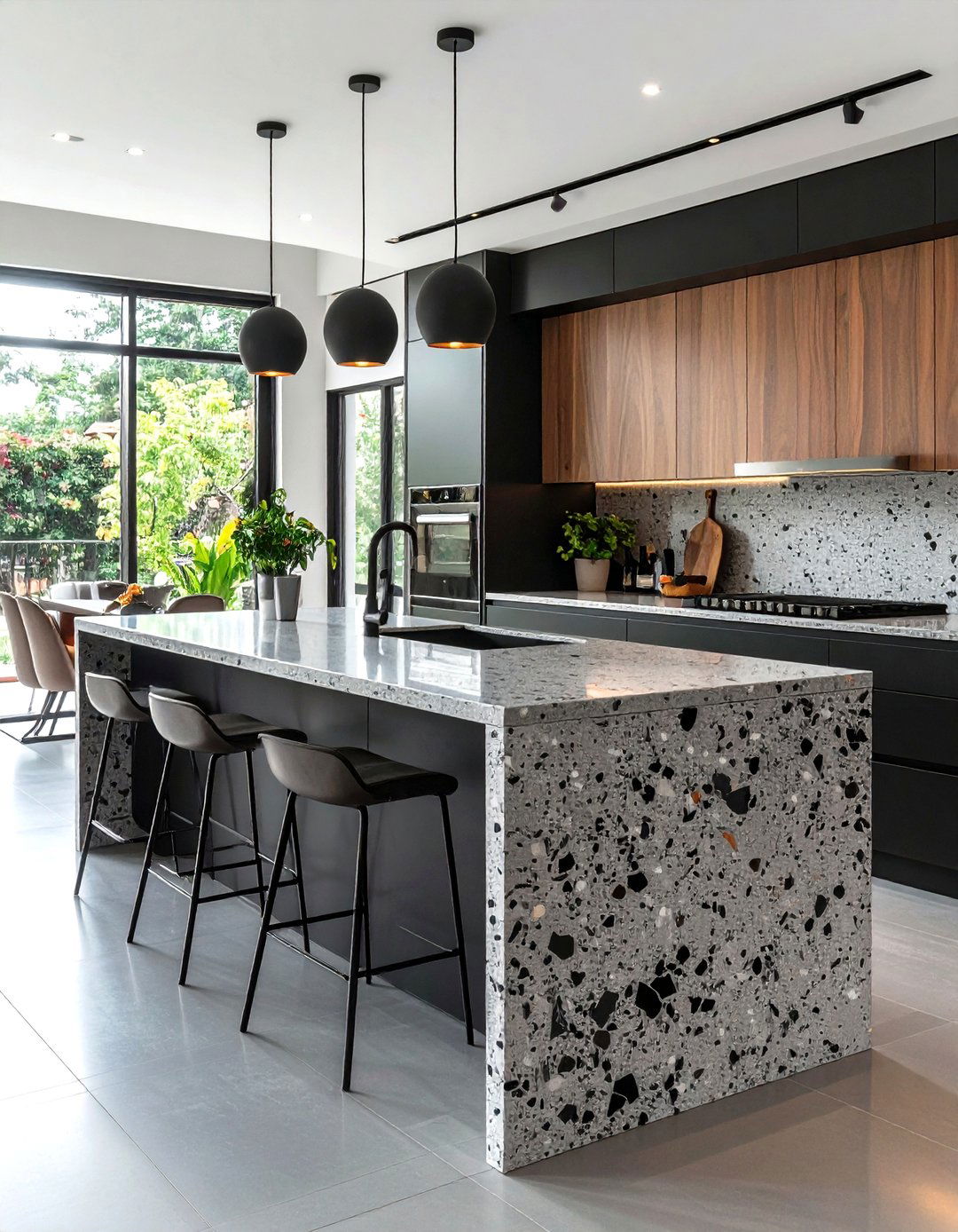 Showcase Terrazzo With Black Aggregate in a Gray Matrix - 20 Gray and Black Kitchen Ideas