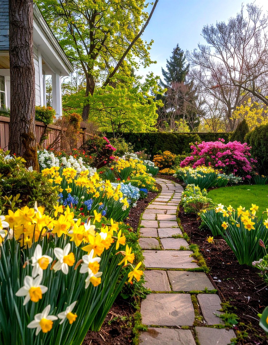 Shrub Partnered Daffodil Companion Border - 20 Daffodil Garden Ideas