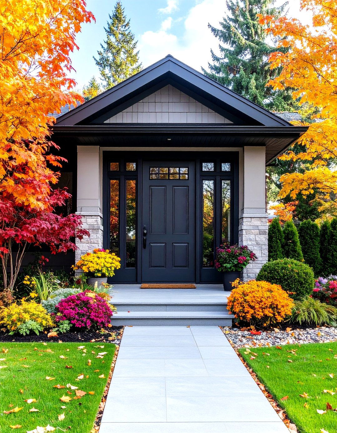 Sidelights and Transom Glow - 20 Dark Gray Front Door Ideas