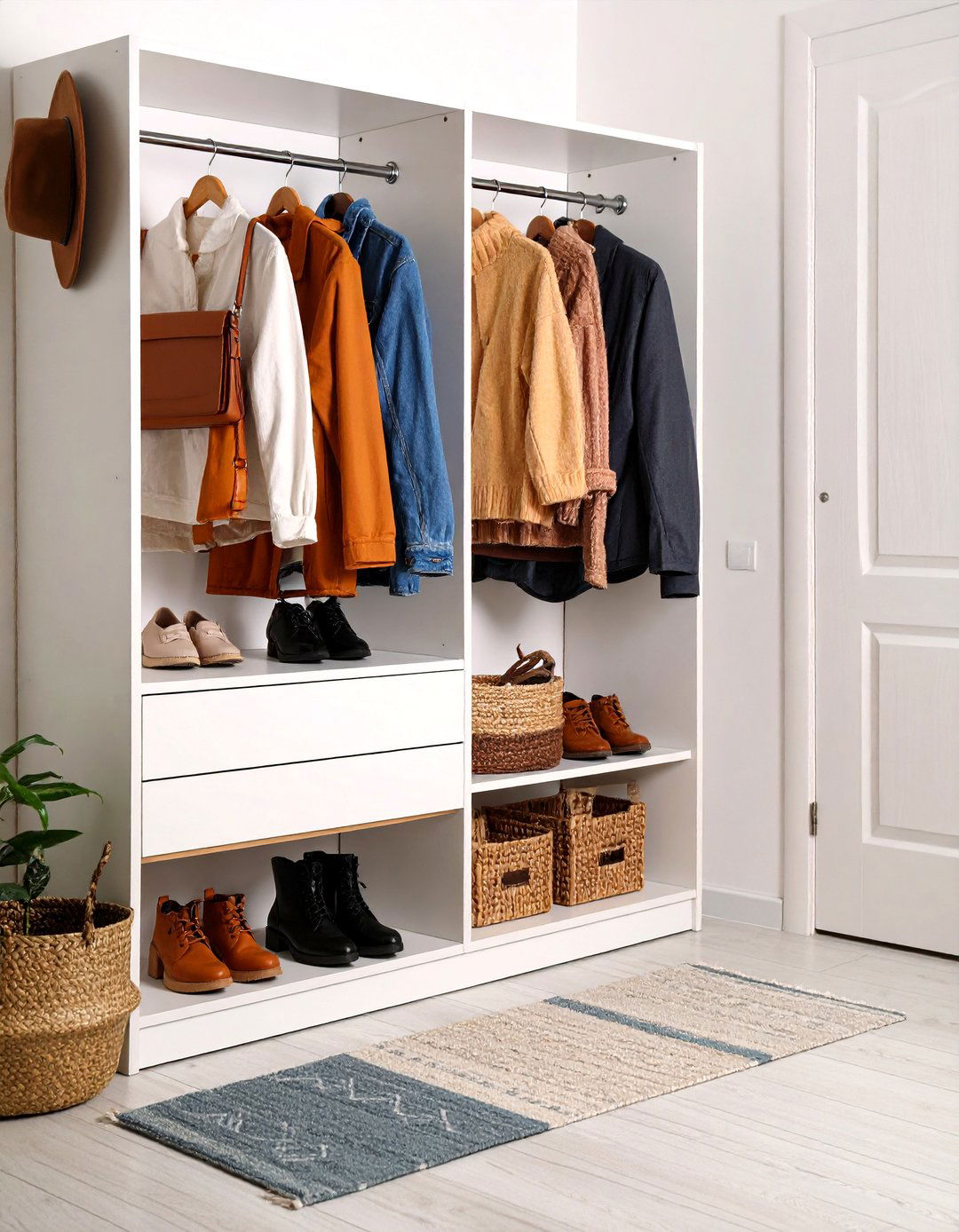 Sideways Narrow Bookcase as Hallway Divider Storage - 20 Hallway Storage Ideas