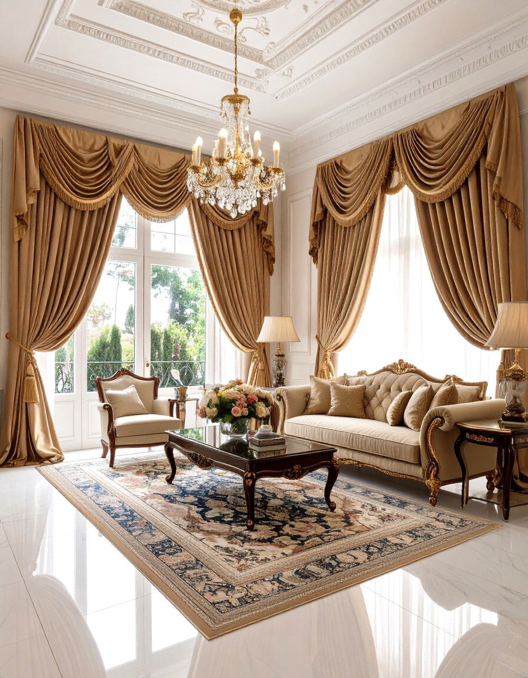 Silk Drapery Mansion Living Room - 20 Mansion Living Room Ideas