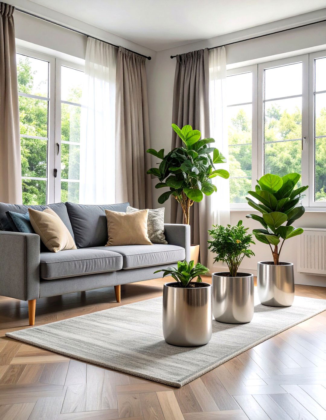 Silver Planters and Greenery - 20 Silver Living Room Ideas