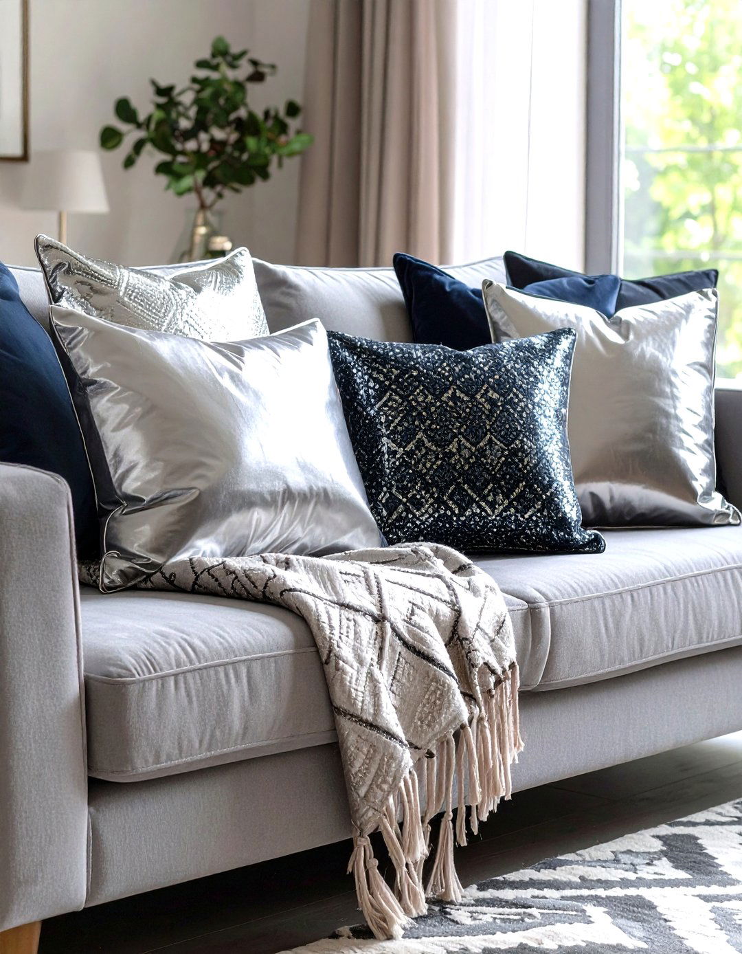 Silver Throw Pillows and Textiles - 20 Silver Living Room Ideas