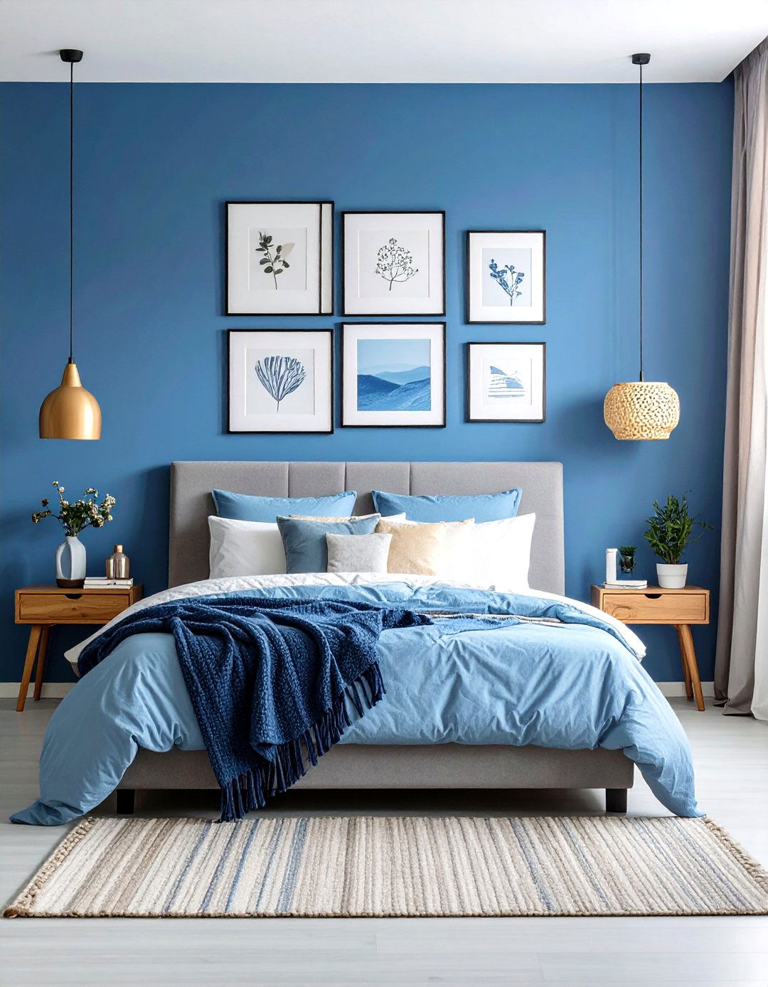 Sky Blue Art Gallery Wall - 20 Sky Blue Bedroom Ideas