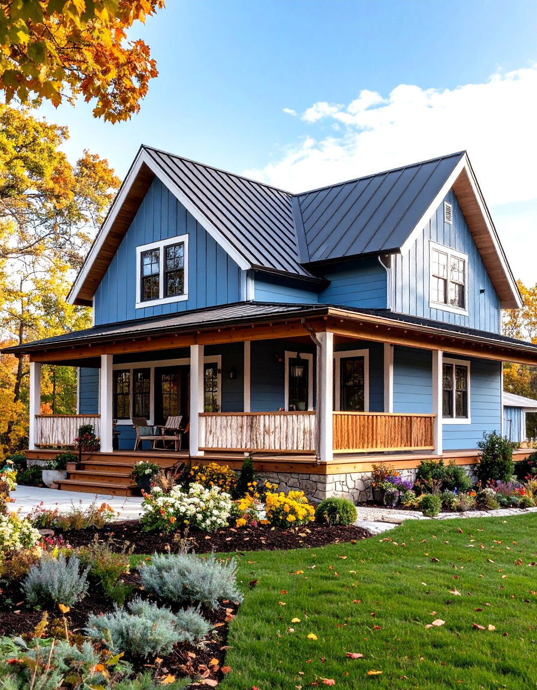 Sky Blue Exterior Home with Brown Roof Farmhouse Style - 20 blue exterior home with a brown roof ideas