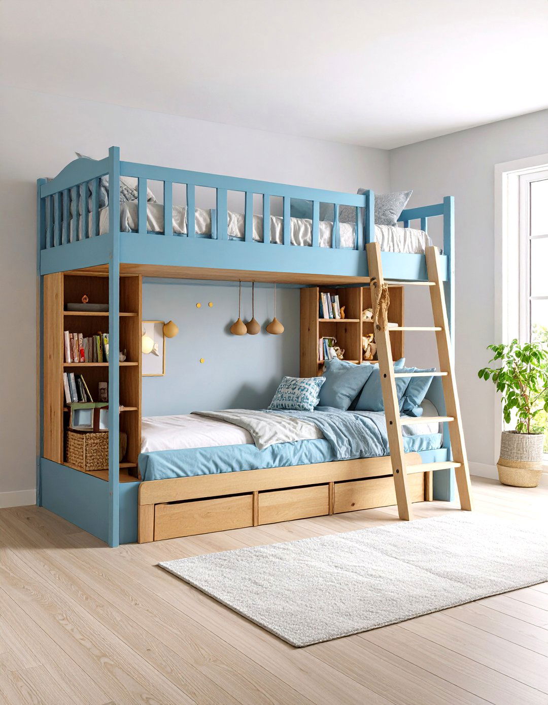 Sky Blue Loft Bed and Reading Nook Bedroom - 20 Girls Blue Bedroom Ideas