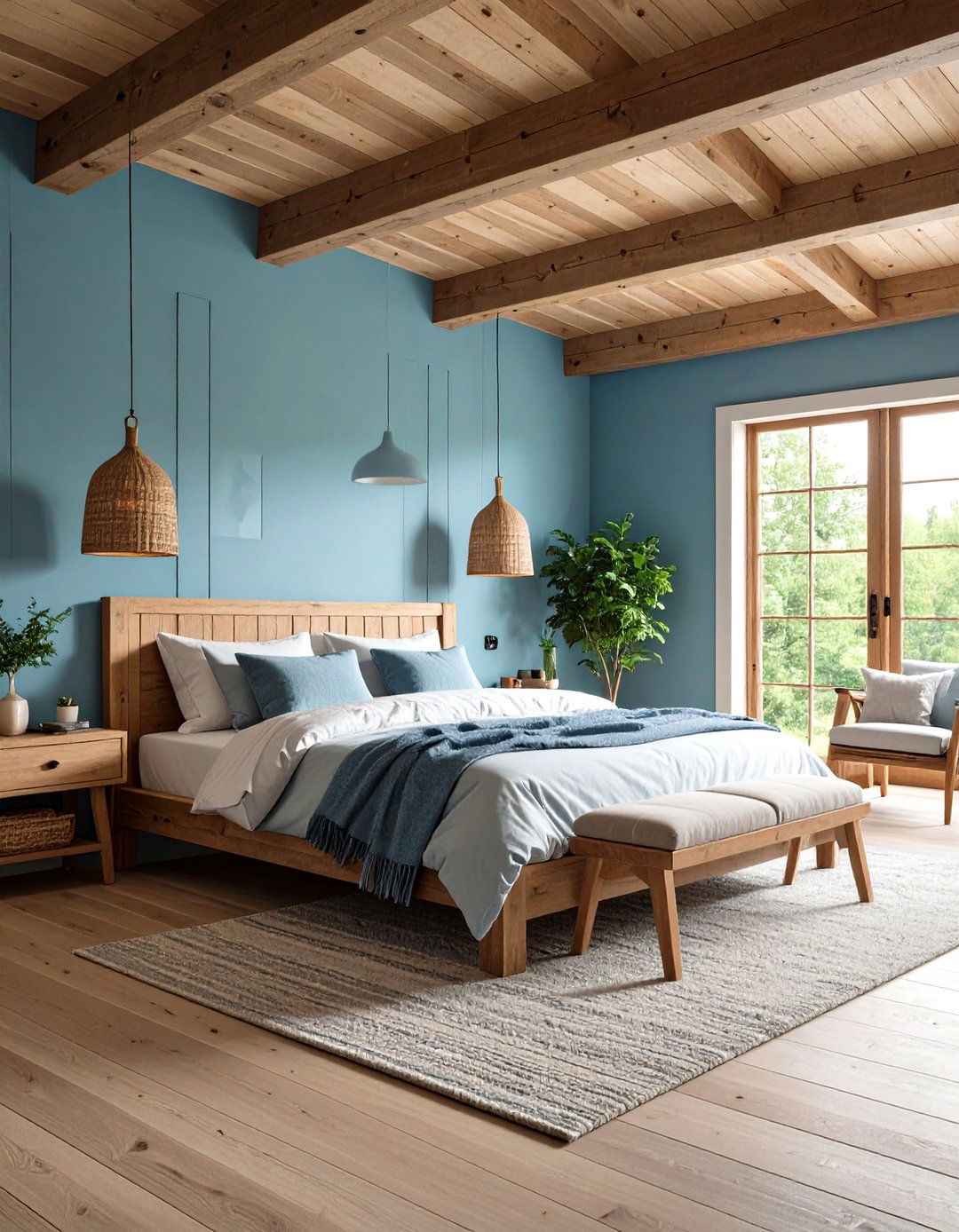 Sky Blue with Natural Wood Elements - 20 Sky Blue Bedroom Ideas