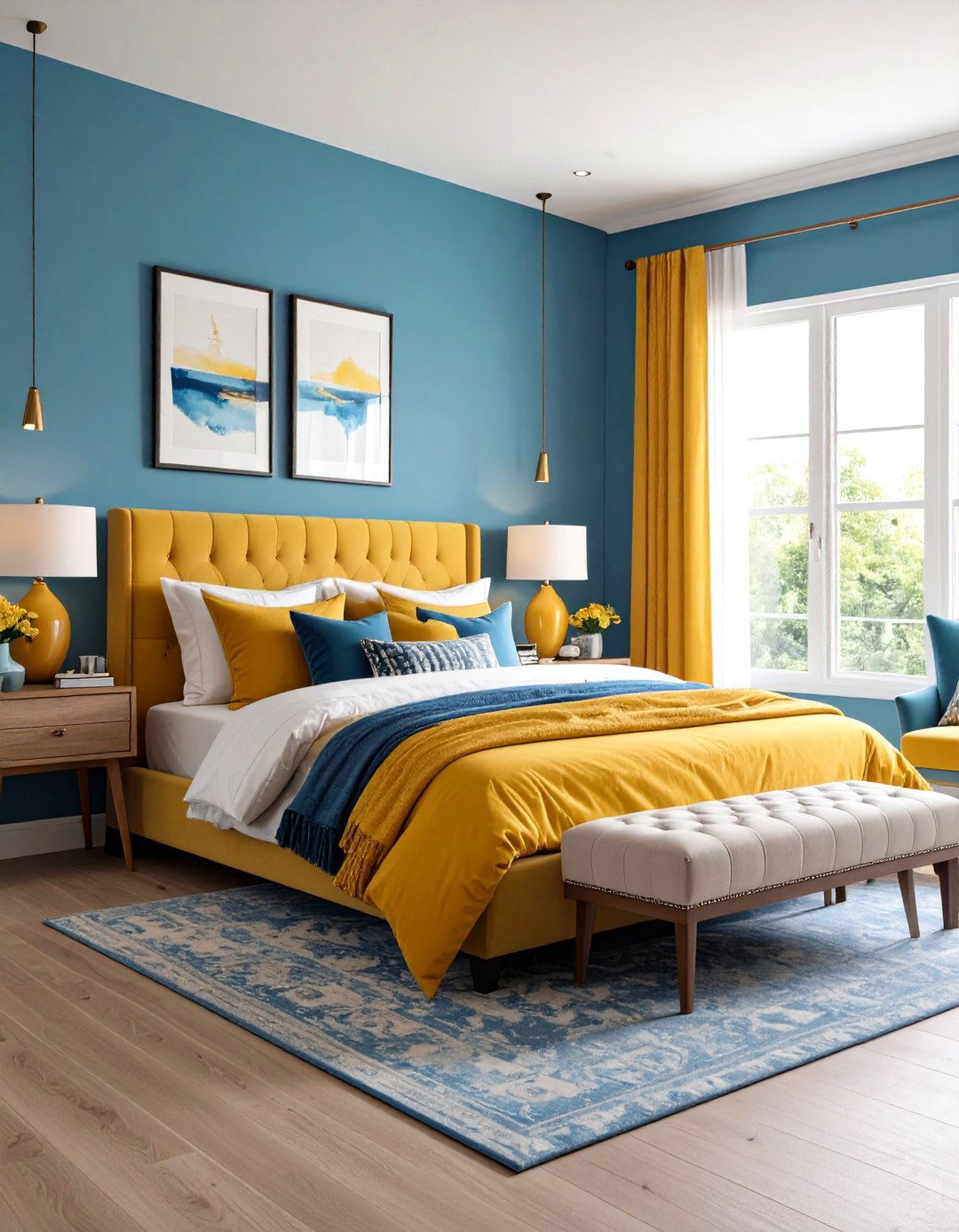 Sky Blue with Pops of Yellow - 20 Sky Blue Bedroom Ideas