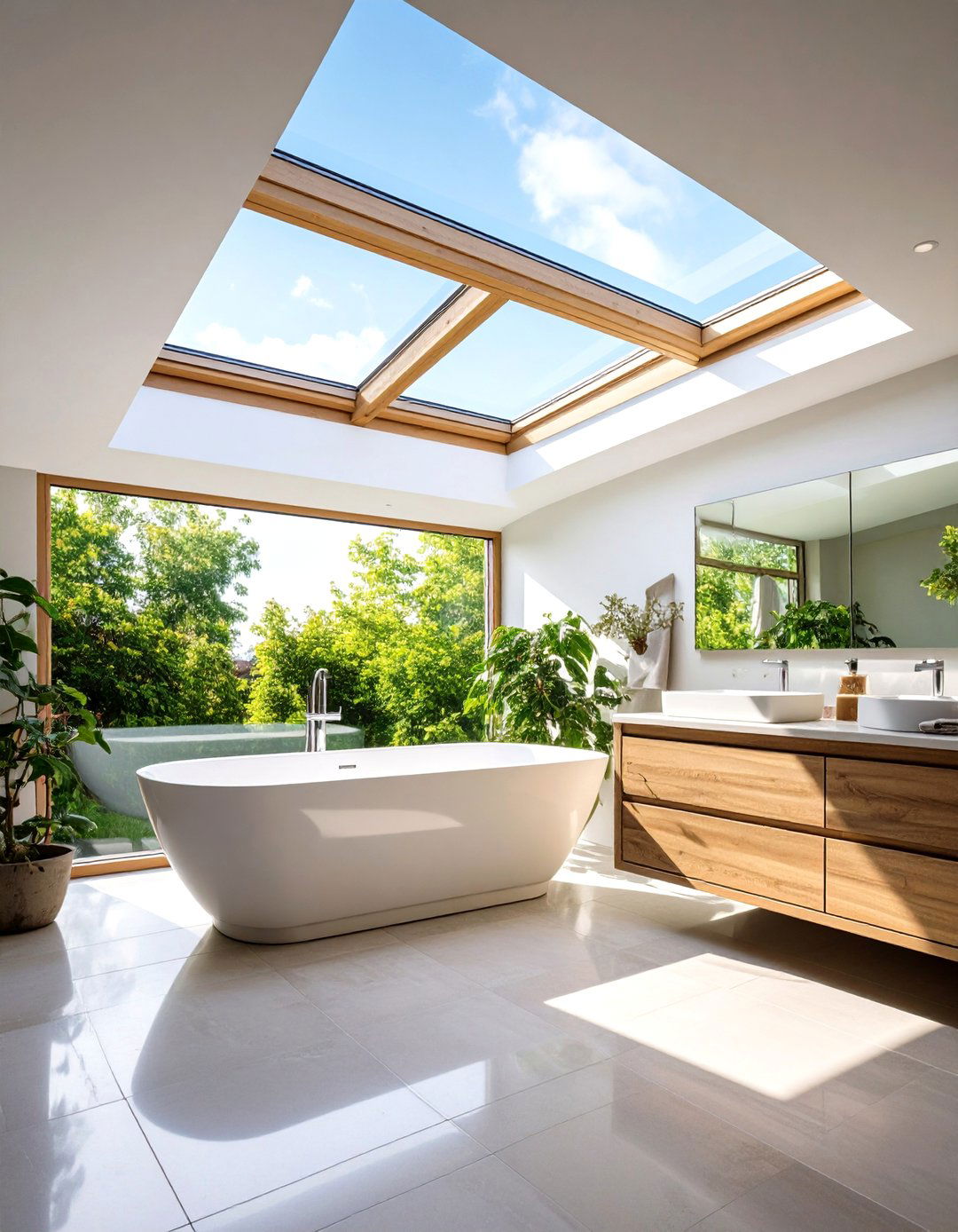 Skylight Assisted Bathroom Lighting for Free Daylight - 20 Bathroom Lighting Ideas