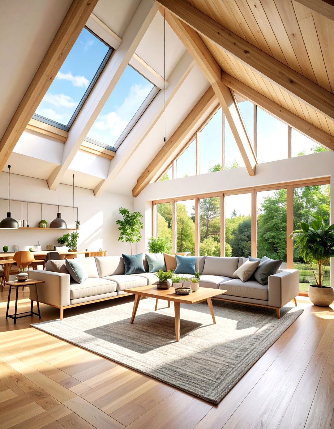 Skylight Enhanced Open Concept Vaulted Ceiling Living Room - 20 Open Concept Vaulted Ceiling Living Room Ideas