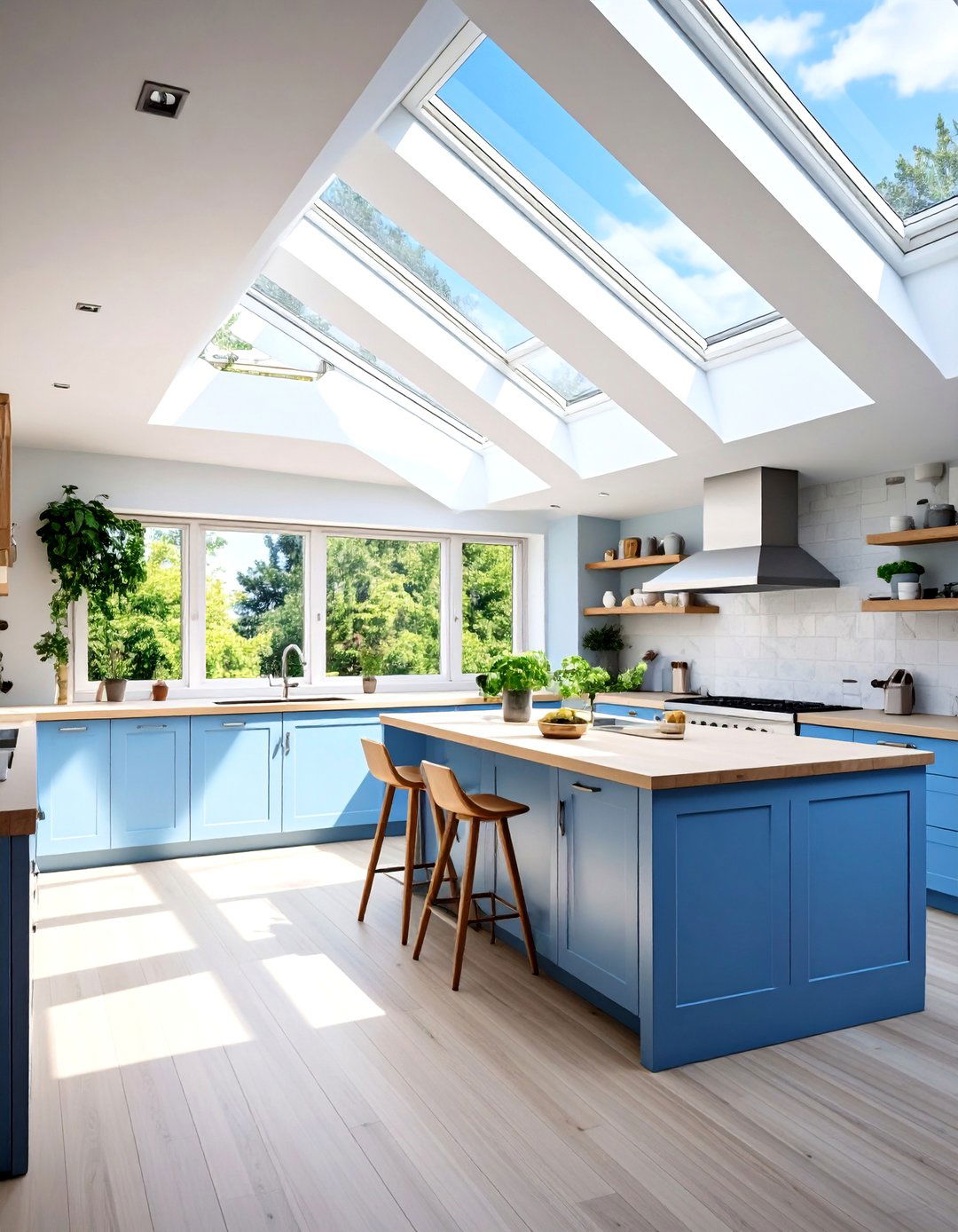 Skylights Bring Out Cooler Whites - 20 Grey and White Kitchen Ideas