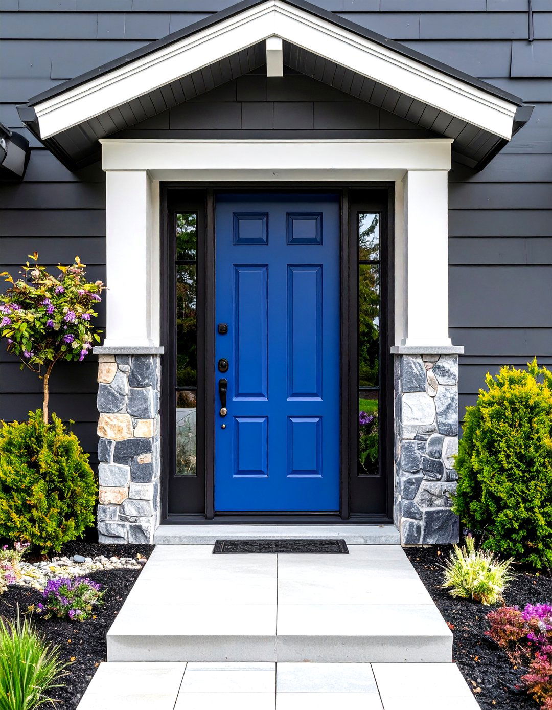 Slate Blue Door on Charcoal Grey Exterior - 20 Grey House With Blue Door Ideas