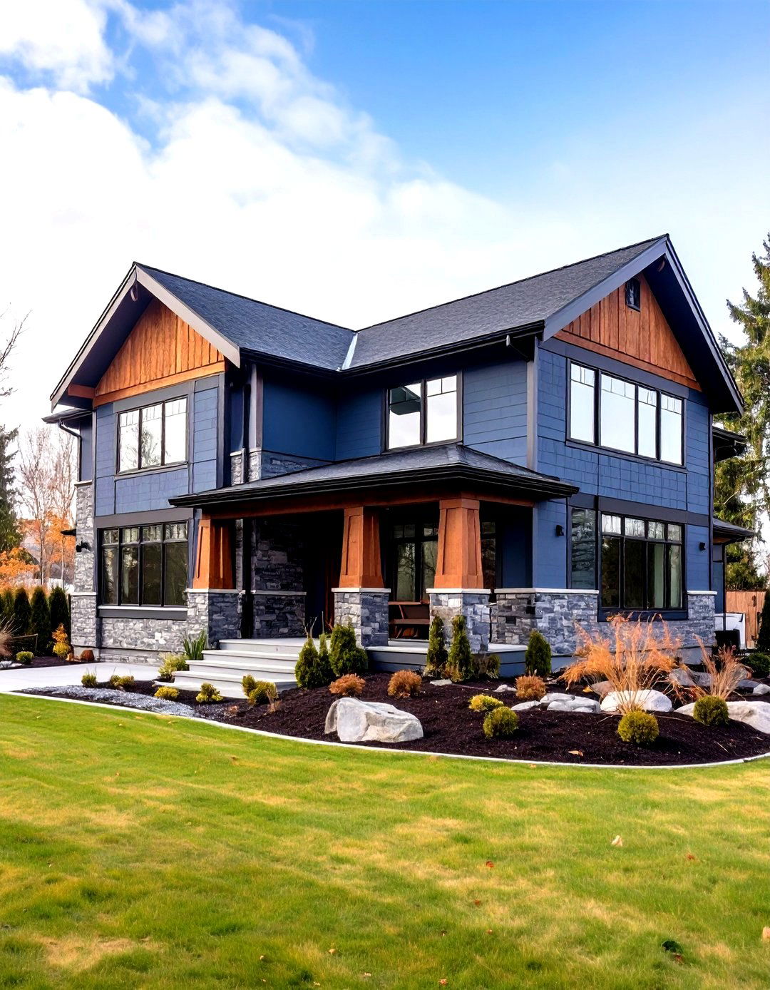 Slate Blue Exterior Home with Brown Roof Contemporary Design - 20 blue exterior home with a brown roof ideas