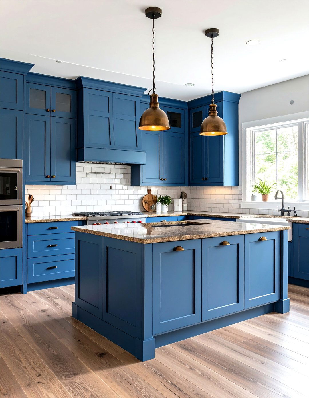 Slate Blue Kitchen Cabinets with Brown Granite and White Subway Tile - 20 blue kitchen cabinets with brown granite countertops