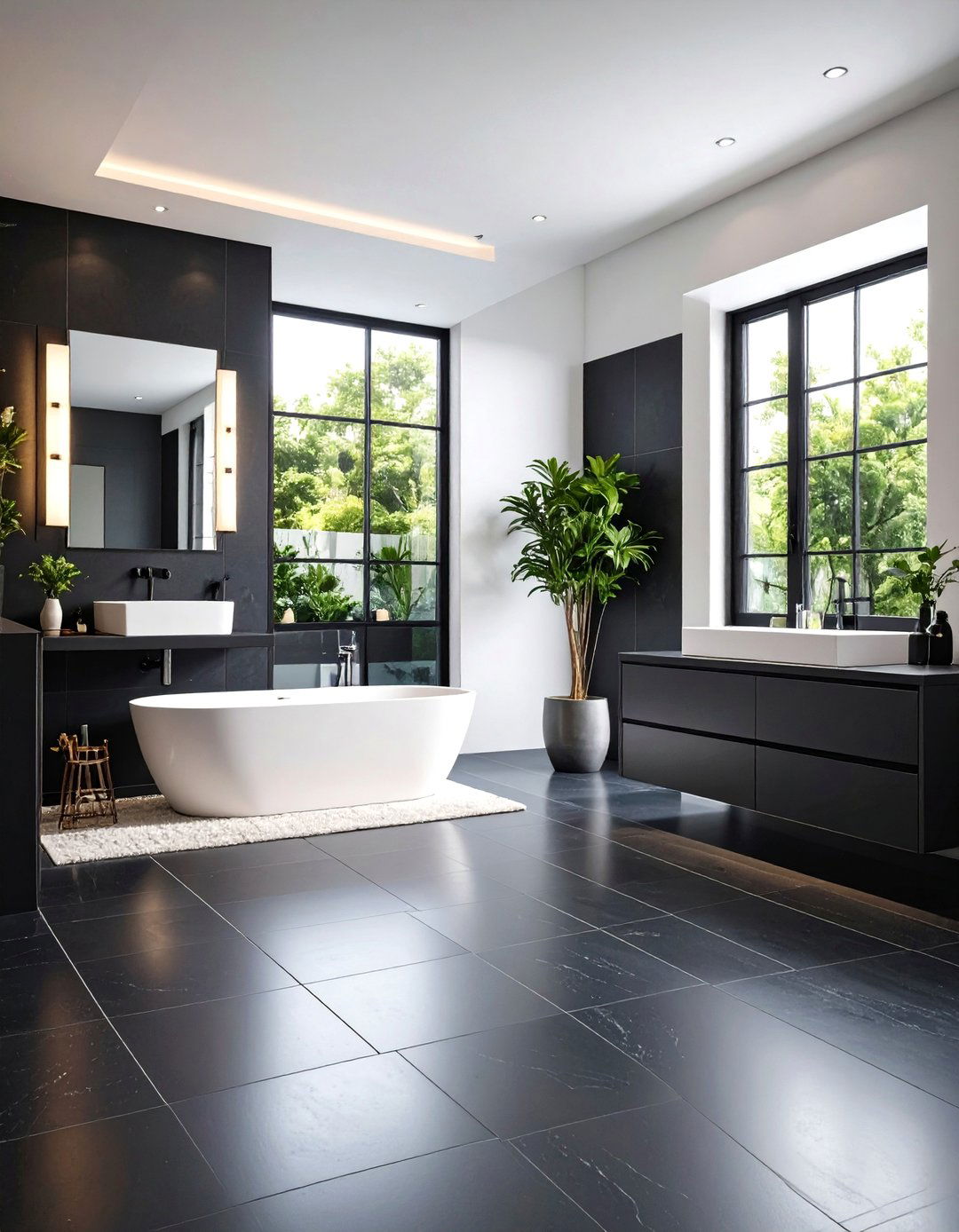 Slate Finish Black Floor Bathroom for Serene Minimalism - 20 Black Floor Bathroom With White Walls Ideas