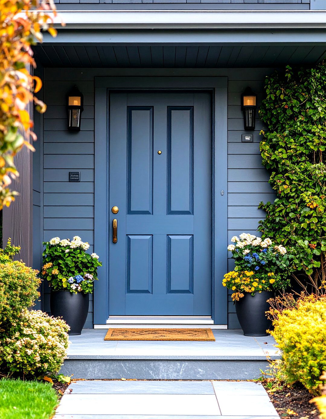 Slate Grey Mid Century Door with Vertical Grooves - 20 Grey Front Door Ideas
