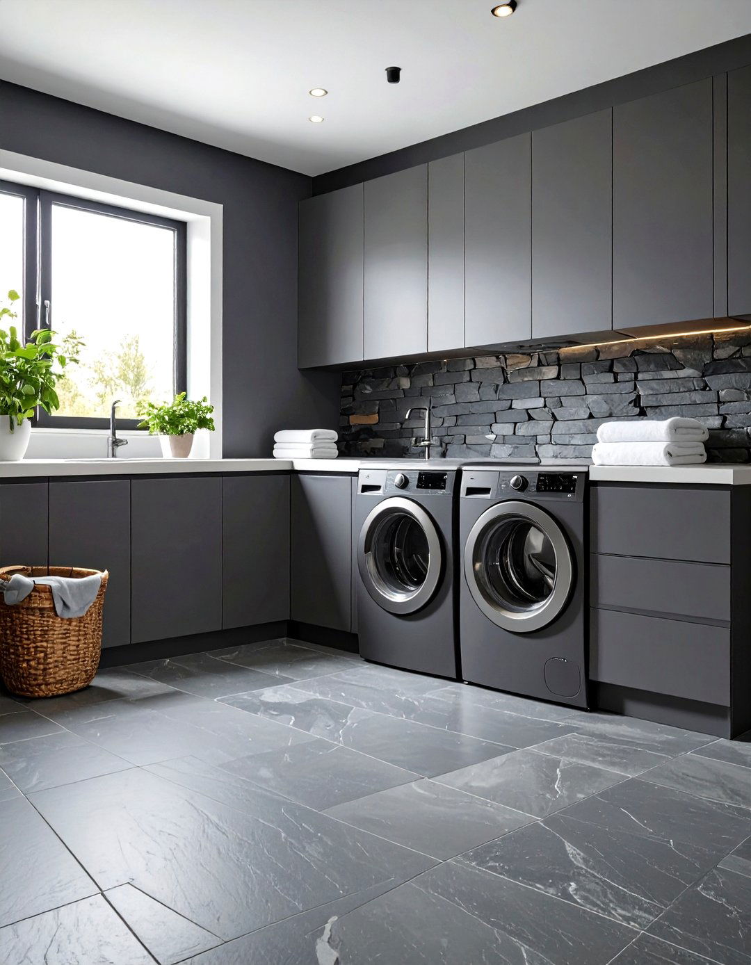Slate Natural Stone Laundry Room Tile Design - 20 Laundry Room Tile Ideas