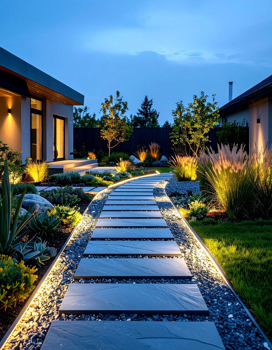 Slate Rock Walkway with Contemporary Linear Layout - 20 Rock Walkway Ideas