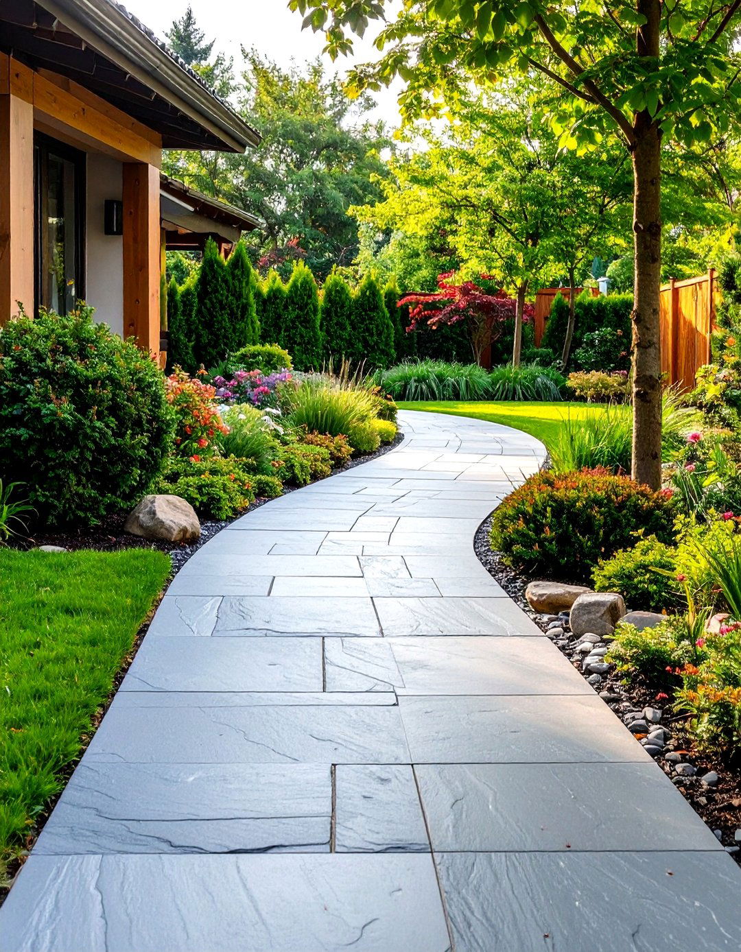 Slate Textured Concrete Walkway - 20 Concrete Walkway Ideas