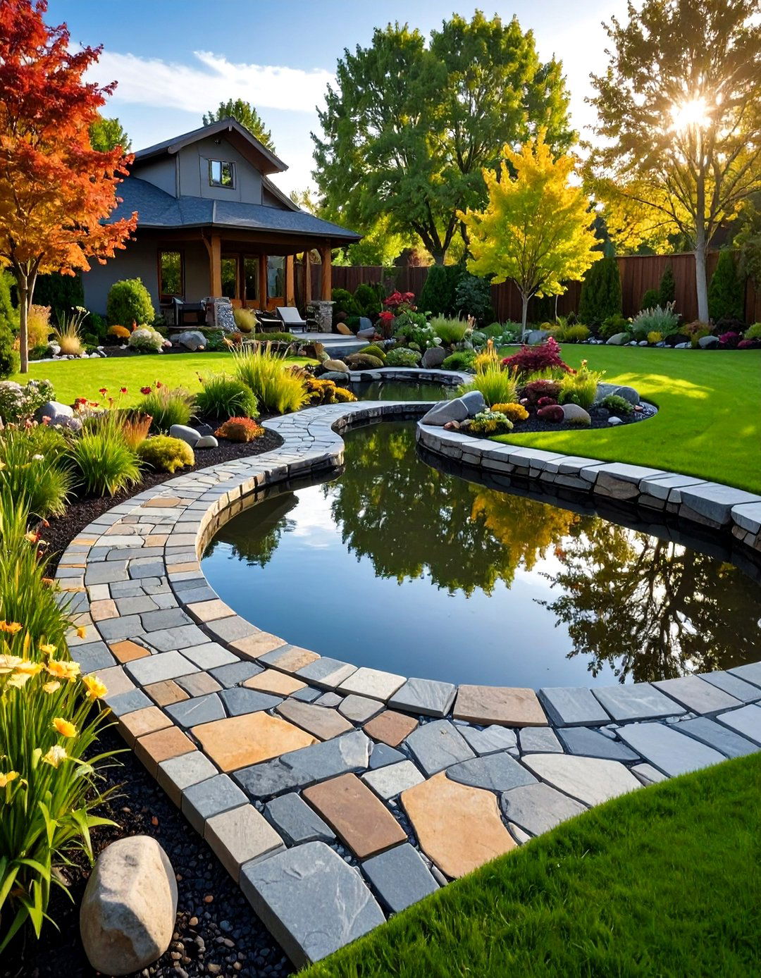 Slate Tile Pond Edging - 20 Pond Edging Ideas