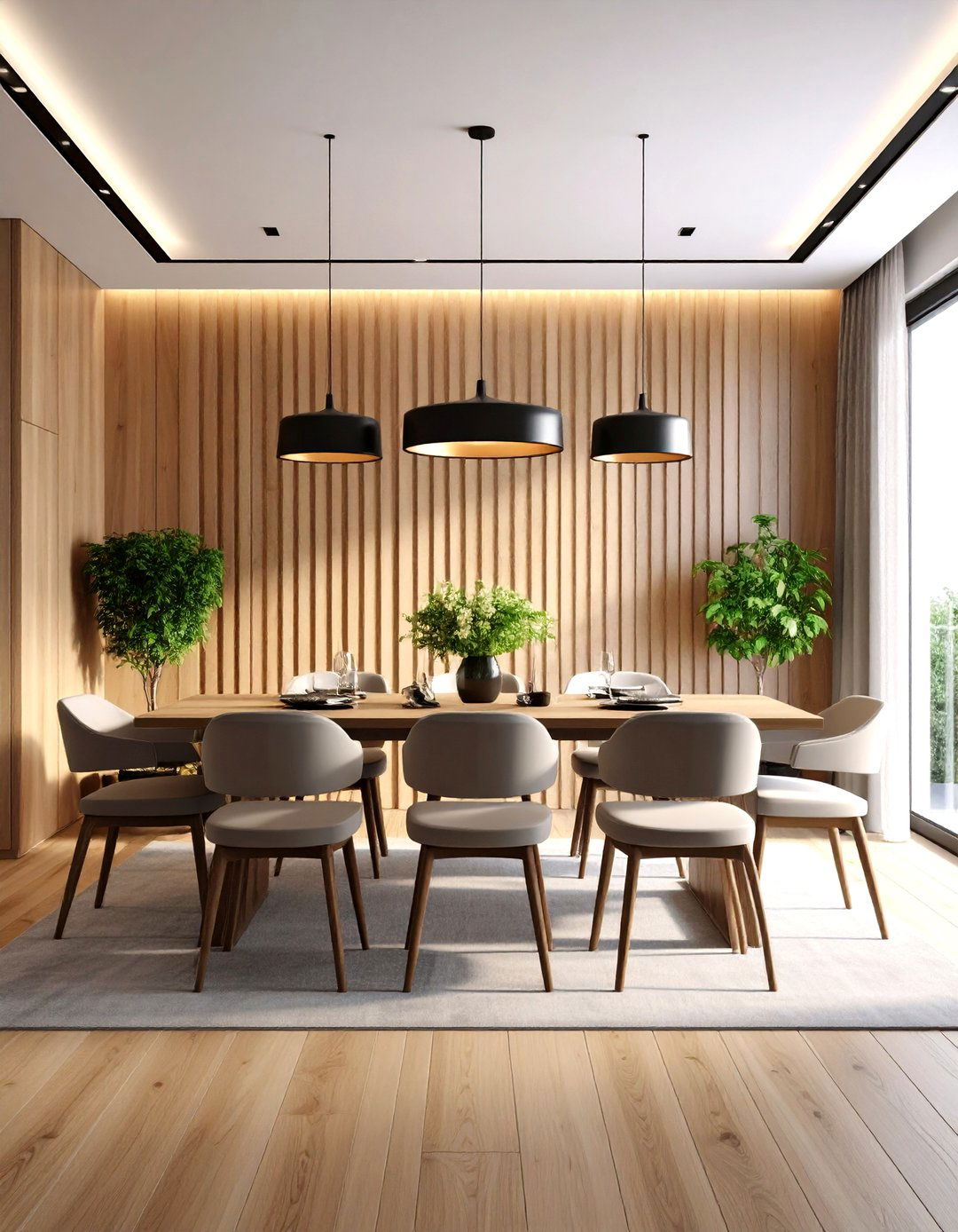 Slatted Wood Wall Paneling for Modern Texture - 20 Dining Room Wall Paneling Ideas