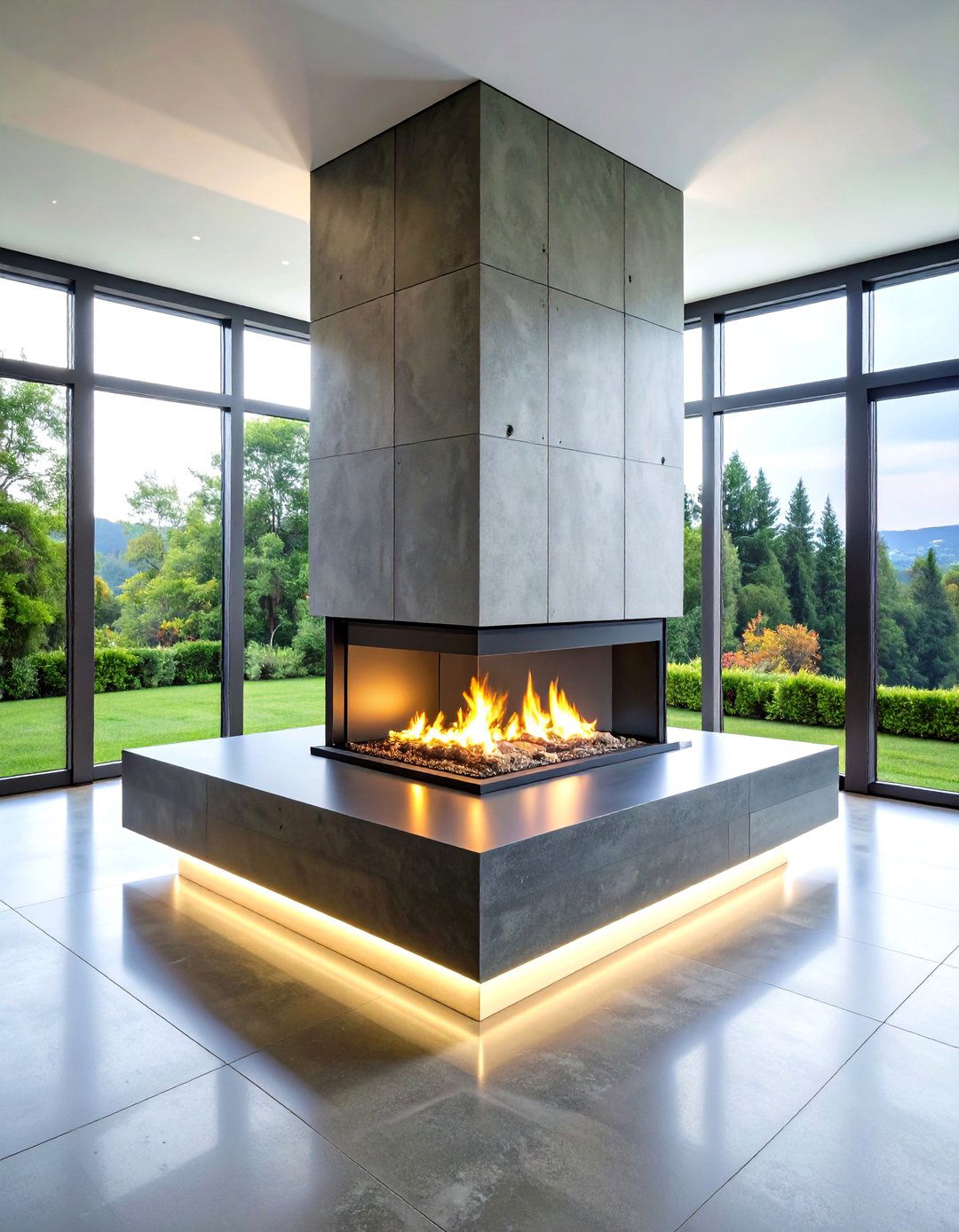 Sleek Concrete Floating Fireplace Hearth - 20 Fireplace Hearth Ideas