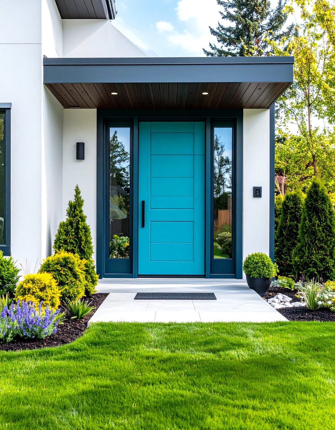 Sleek Contemporary Turquoise Door and Handle - 20 Turquoise Front Door Ideas