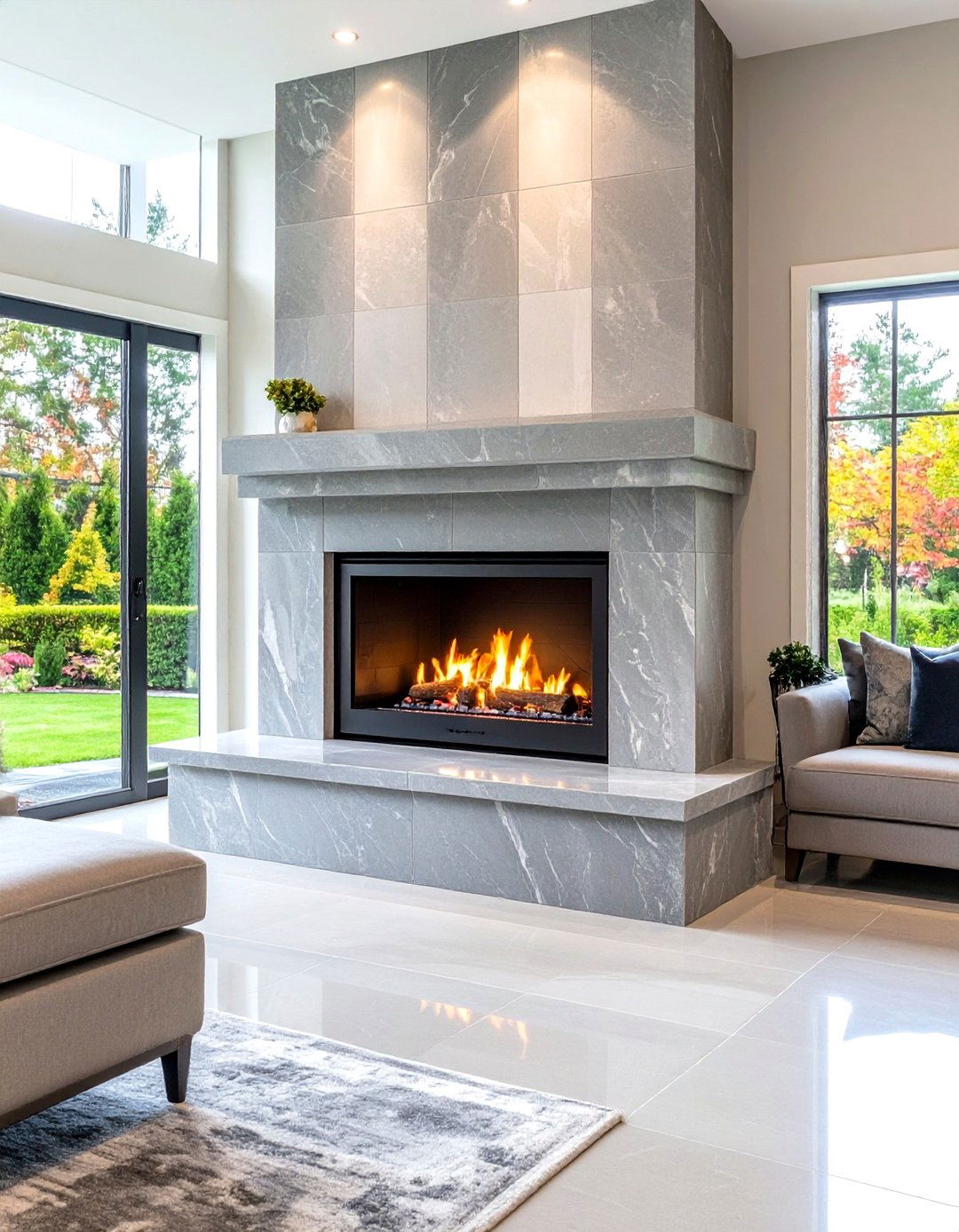 Sleek Gray Quartz Fireplace Surround - 20 Quartz Fireplace Surround Ideas