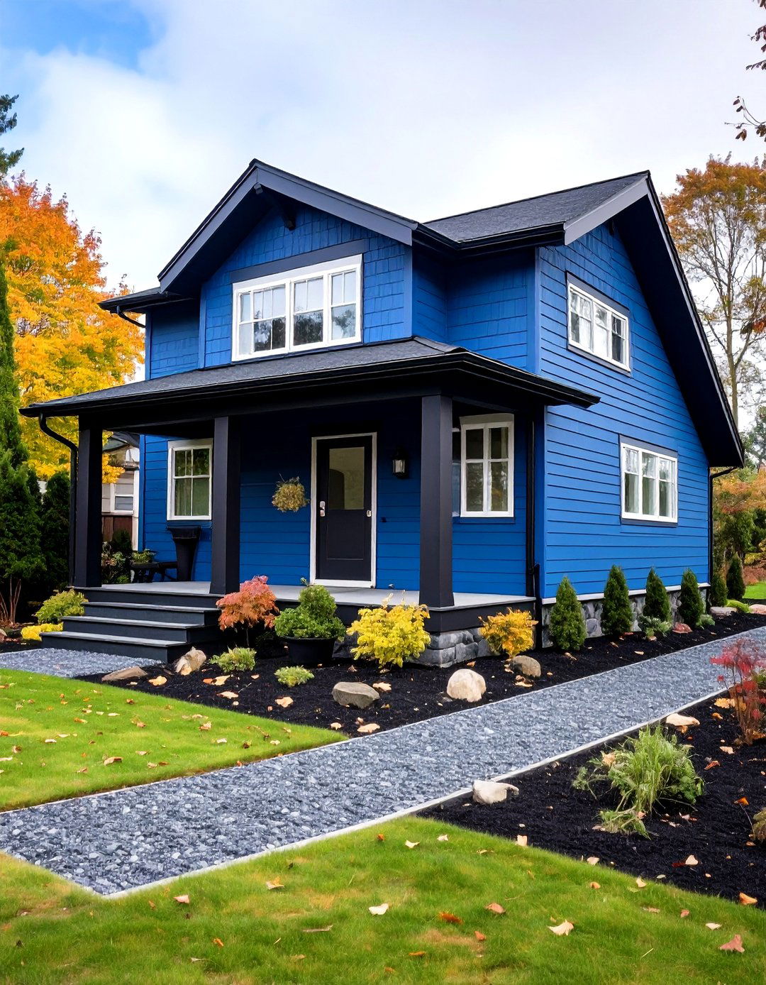 Sleek High Contrast Blue House Living - 20 Blue House With Black Trim Ideas
