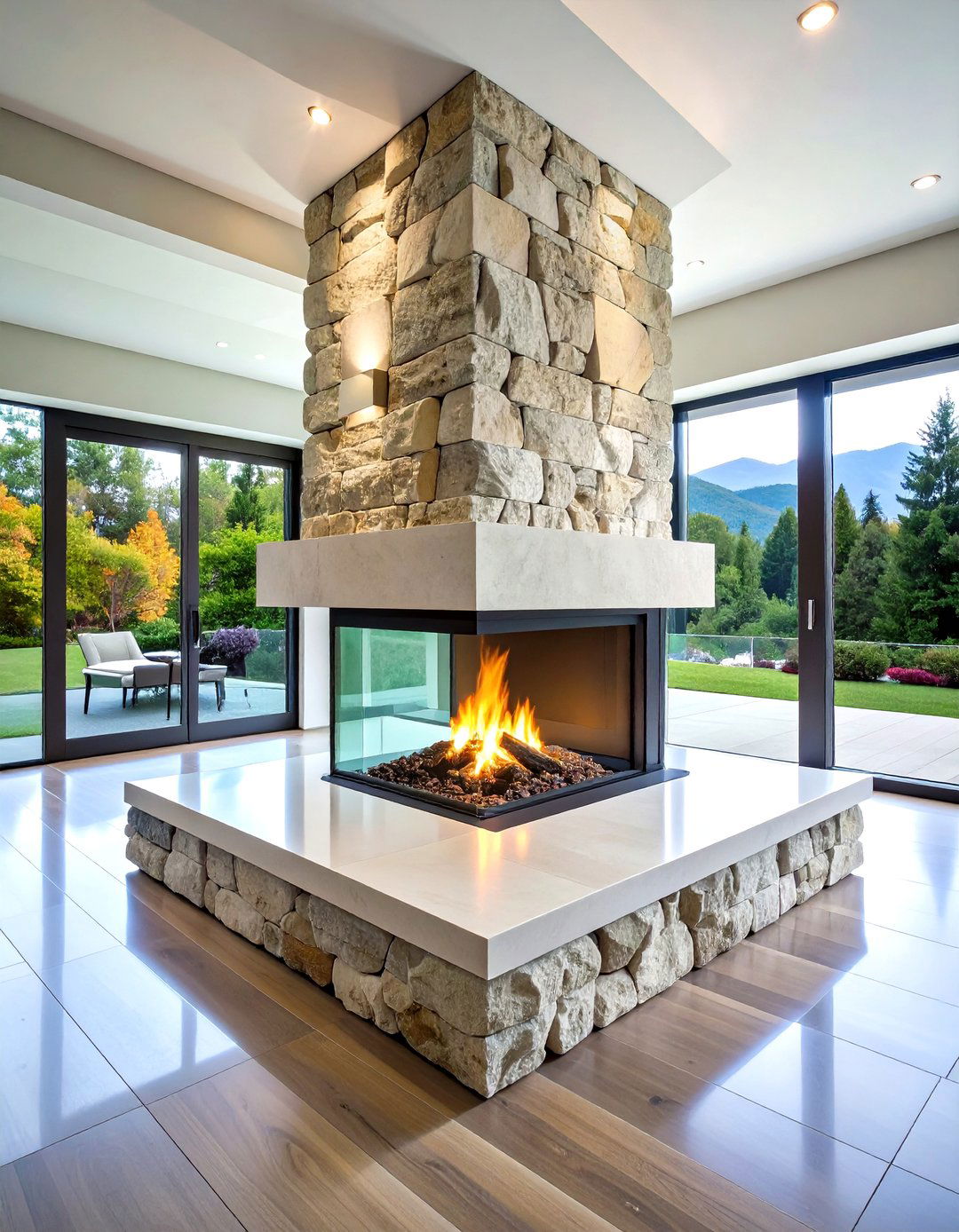 Sleek Limestone Slab Minimalist - 20 Floor-to-Ceiling Stone Fireplace Ideas
