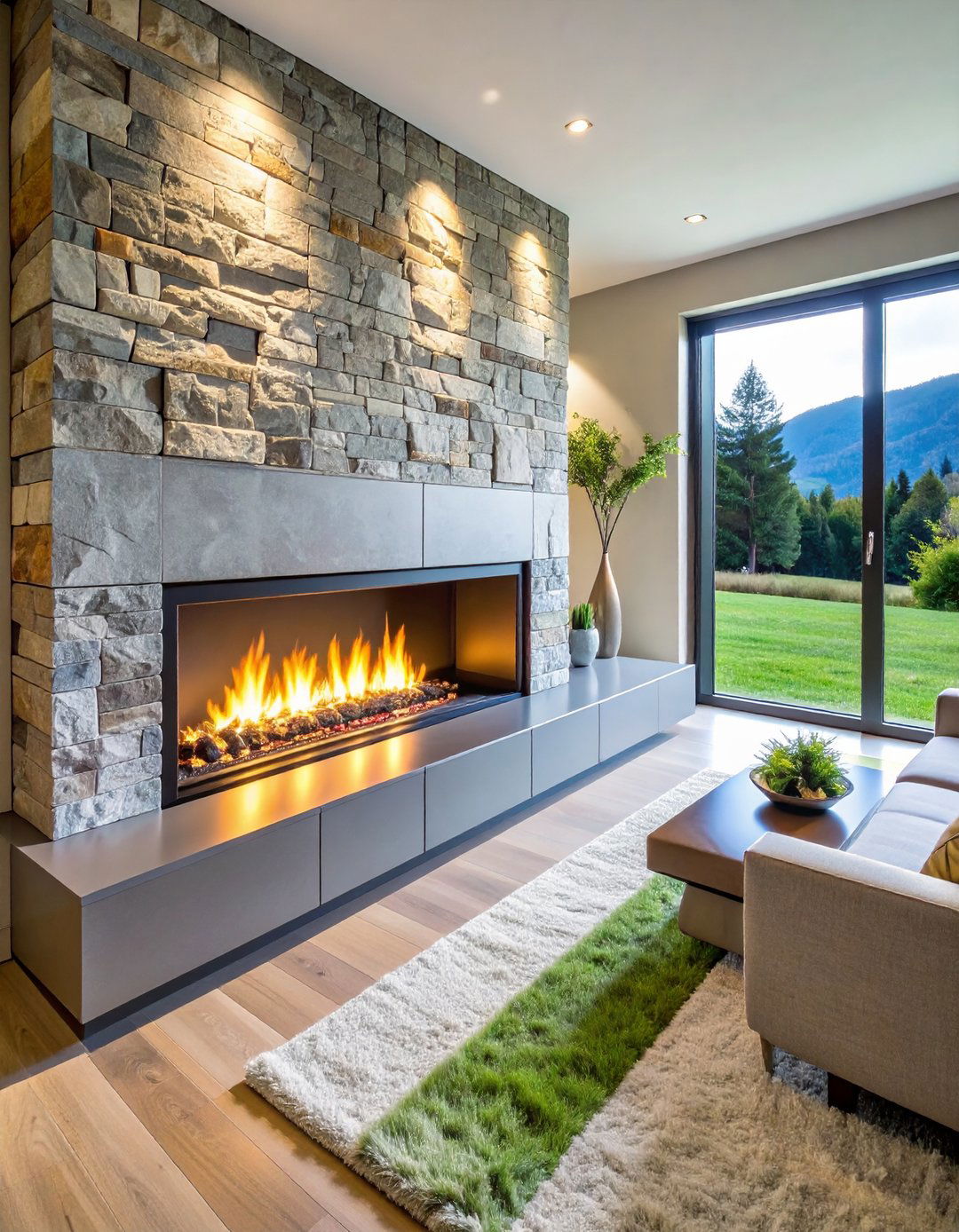 Sleek Linear Gas Fireplace Wall - 20 Gas Fireplace Ideas