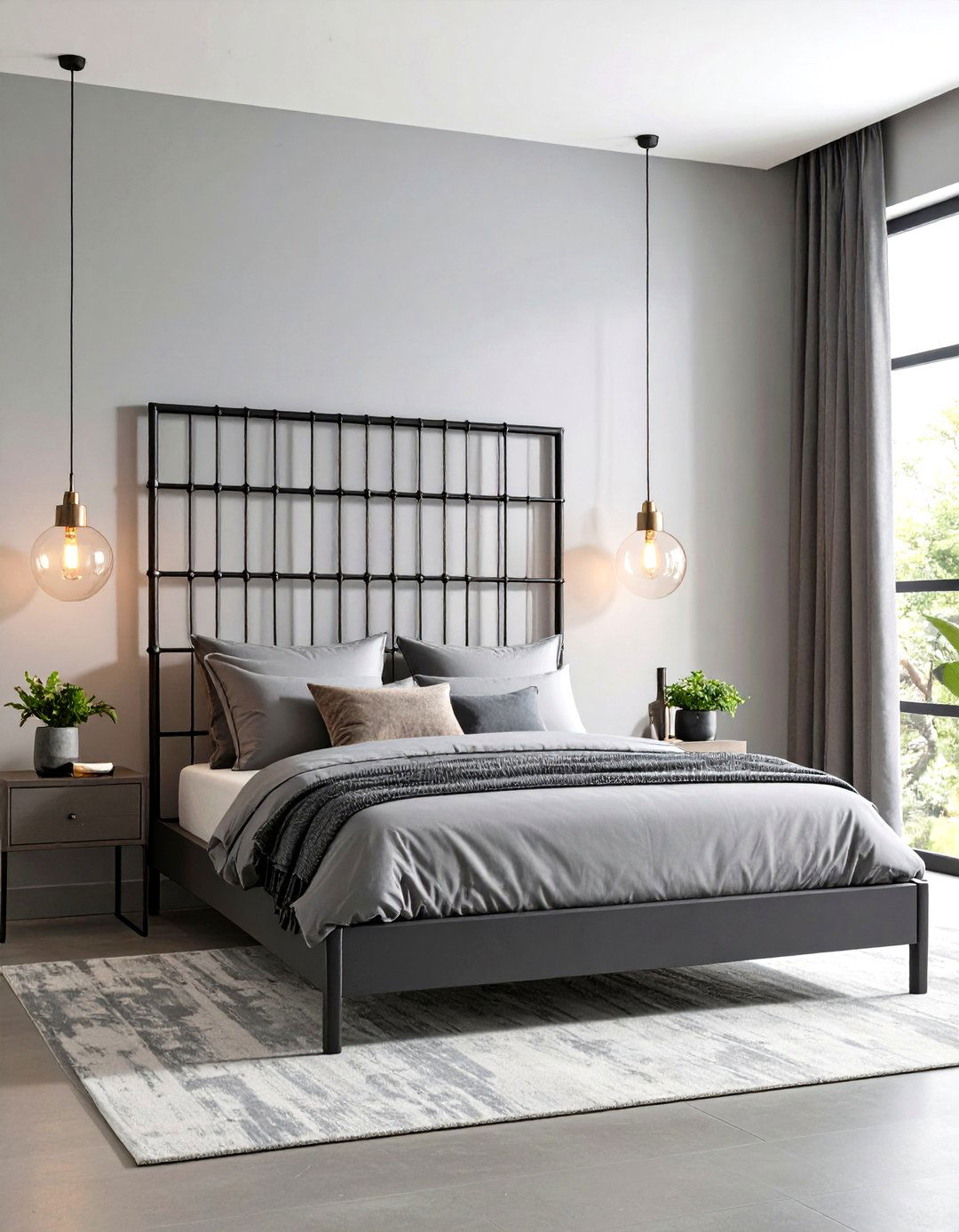 Sleek Metal Frame Grey Headboard - 20 Grey Headboard Bedroom Ideas
