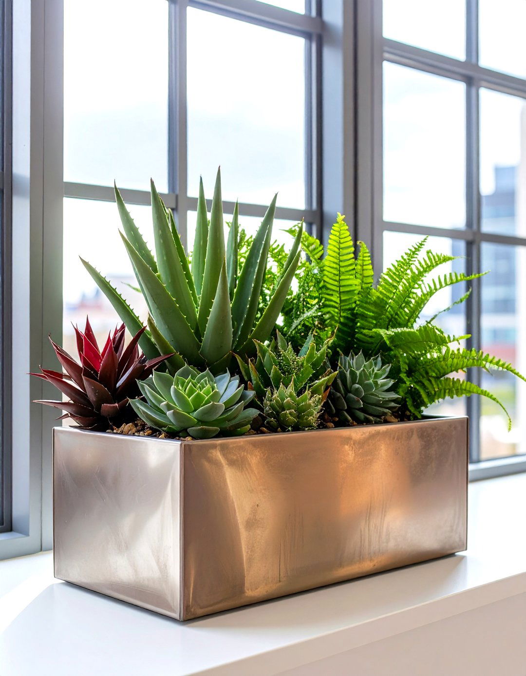 Sleek Metal Trough Box - 20 window box ideas