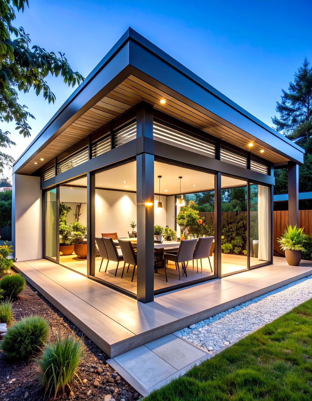Sleek Metal and Glass Covered Patio for Contemporary Homes - 20 Covered Patio Ideas