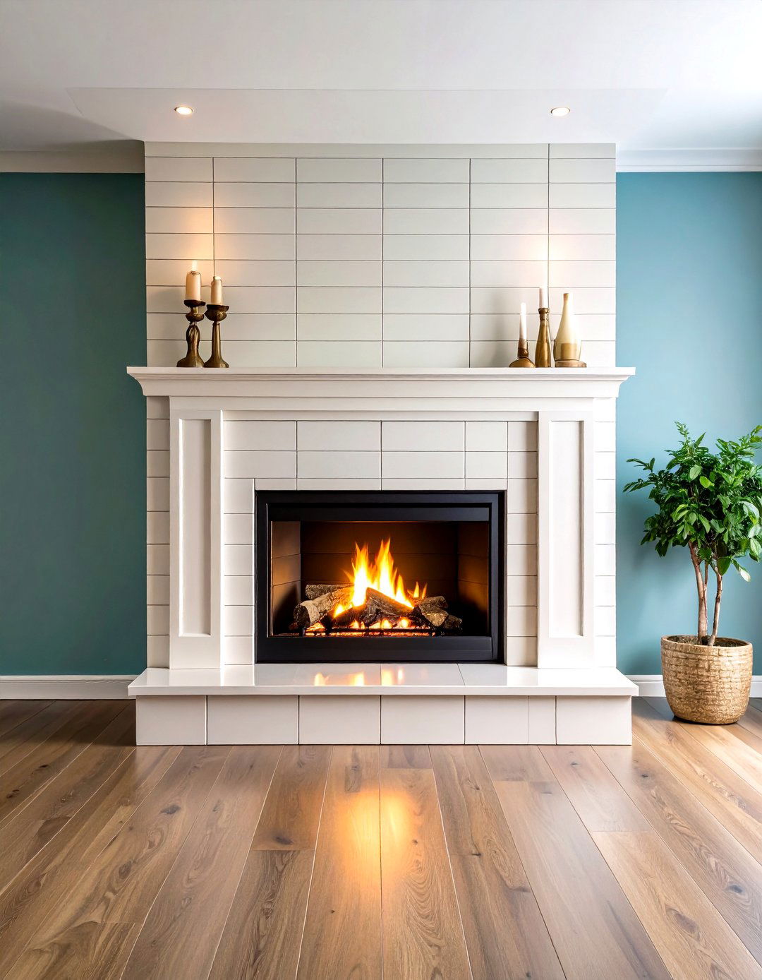 Sleek Subway Tile Fireplace Surround - 20 Fireplace Tile Ideas
