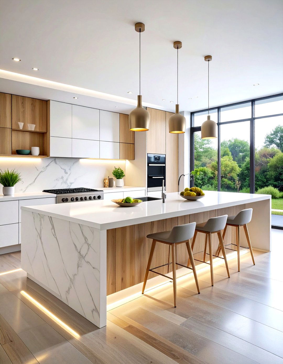 Sleek White Quartz Waterfall Kitchen Island with Minimalist Appeal - 20 Waterfall Kitchen Island Ideas