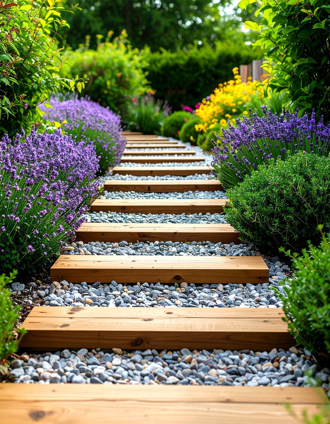 Sleeper Steps with Gravel for Safe Climbing - 20 Garden Sleeper Ideas